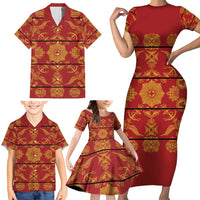 Lesotho Seanamarena Kharetsa Royal Red Family Matching Short Sleeve Bodycon Dress and Hawaiian Shirt Basotho Traditional Blanket Style - Wonder Print Shop