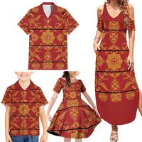Lesotho Seanamarena Kharetsa Royal Red Family Matching Summer Maxi Dress and Hawaiian Shirt Basotho Traditional Blanket Style - Wonder Print Shop