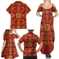 Lesotho Seanamarena Kharetsa Royal Red Family Matching Summer Maxi Dress and Hawaiian Shirt Basotho Traditional Blanket Style - Wonder Print Shop