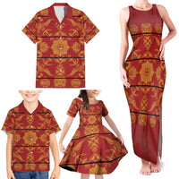 Lesotho Seanamarena Kharetsa Royal Red Family Matching Tank Maxi Dress and Hawaiian Shirt Basotho Traditional Blanket Style - Wonder Print Shop