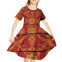 Lesotho Seanamarena Kharetsa Royal Red Kid Short Sleeve Dress Basotho Traditional Blanket Style - Wonder Print Shop