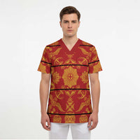 Lesotho Seanamarena Kharetsa Royal Red Scrub Top Basotho Traditional Blanket Style - Wonder Print Shop
