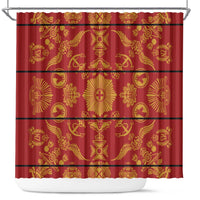 Lesotho Seanamarena Kharetsa Royal Red Shower Curtain Basotho Traditional Blanket Style - Wonder Print Shop