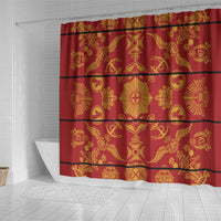 Lesotho Seanamarena Kharetsa Royal Red Shower Curtain Basotho Traditional Blanket Style - Wonder Print Shop