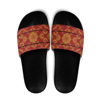 Lesotho Seanamarena Kharetsa Royal Red Slide Sandals Basotho Traditional Blanket Style - Wonder Print Shop