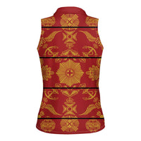 Lesotho Seanamarena Kharetsa Royal Red Women Sleeveless Polo Shirt Basotho Traditional Blanket Style - Wonder Print Shop