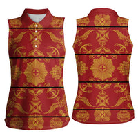 Lesotho Seanamarena Kharetsa Royal Red Women Sleeveless Polo Shirt Basotho Traditional Blanket Style - Wonder Print Shop