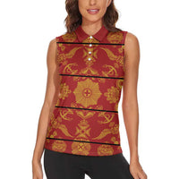 Lesotho Seanamarena Kharetsa Royal Red Women Sleeveless Polo Shirt Basotho Traditional Blanket Style - Wonder Print Shop
