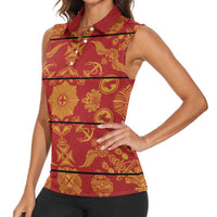 Lesotho Seanamarena Kharetsa Royal Red Women Sleeveless Polo Shirt Basotho Traditional Blanket Style - Wonder Print Shop