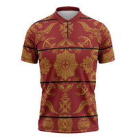 Lesotho Seanamarena Kharetsa Royal Red Zipper Polo Shirt Basotho Traditional Blanket Style - Wonder Print Shop