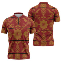 Lesotho Seanamarena Kharetsa Royal Red Zipper Polo Shirt Basotho Traditional Blanket Style - Wonder Print Shop