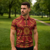 Lesotho Seanamarena Kharetsa Royal Red Zipper Polo Shirt Basotho Traditional Blanket Style - Wonder Print Shop