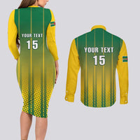 Custom Dominica Cricket Couples Matching Long Sleeve Bodycon Dress and Long Sleeve Button Shirt Sporty Style - Wonder Print Shop