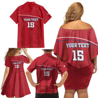 Custom Liberia Football Family Matching Off Shoulder Short Dress and Hawaiian Shirt Lion Mascot - Red - Wonder Print Shop