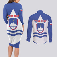 Personalised Slovenia Independence Day Couples Matching Long Sleeve Bodycon Dress and Long Sleeve Button Shirt Flag Map With Coat Of Arms - Wonder Print Shop