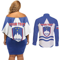 Personalised Slovenia Independence Day Couples Matching Off Shoulder Short Dress and Long Sleeve Button Shirt Flag Map With Coat Of Arms - Wonder Print Shop