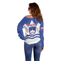 Personalised Slovenia Independence Day Off Shoulder Sweater Flag Map With Coat Of Arms - Wonder Print Shop
