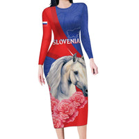 Personalised Balkan Lipizzaner Horse Slovenia Long Sleeve Bodycon Dress Carnation Sporty Style - Wonder Print Shop