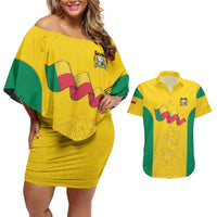 Custom Benin Football Couples Matching Off Shoulder Short Dress and Hawaiian Shirt Go Champions Les Guepards - Wonder Print Shop