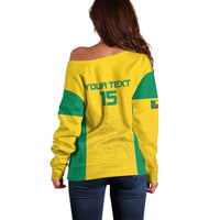 Custom Benin Football Off Shoulder Sweater Go Champions Les Guepards - Wonder Print Shop
