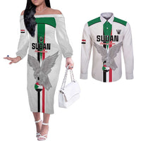Custom Sudan Football Couples Matching Off The Shoulder Long Sleeve Dress and Long Sleeve Button Shirt Go Champions Falcons of Jediane - Wonder Print Shop