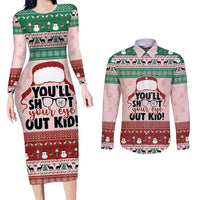 Christmas Story Couples Matching Long Sleeve Bodycon Dress and Long Sleeve Button Shirt You'll Shoot Your Eye Out - Wonder Print Shop