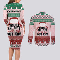 Christmas Story Couples Matching Long Sleeve Bodycon Dress and Long Sleeve Button Shirt You'll Shoot Your Eye Out - Wonder Print Shop