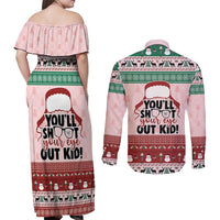 Christmas Story Couples Matching Off Shoulder Maxi Dress and Long Sleeve Button Shirt You'll Shoot Your Eye Out - Wonder Print Shop