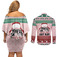 Christmas Story Couples Matching Off Shoulder Short Dress and Long Sleeve Button Shirt You'll Shoot Your Eye Out - Wonder Print Shop
