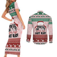 Christmas Story Couples Matching Short Sleeve Bodycon Dress and Long Sleeve Button Shirt You'll Shoot Your Eye Out - Wonder Print Shop