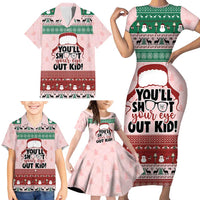 Christmas Story Family Matching Short Sleeve Bodycon Dress and Hawaiian Shirt You'll Shoot Your Eye Out - Wonder Print Shop