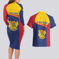 Personalised Chad Couples Matching Long Sleeve Bodycon Dress and Hawaiian Shirt Coat Of Arms - African Pattern