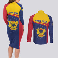 Personalised Chad Couples Matching Long Sleeve Bodycon Dress and Long Sleeve Button Shirt Coat Of Arms - African Pattern