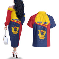 Personalised Chad Couples Matching Off The Shoulder Long Sleeve Dress and Hawaiian Shirt Coat Of Arms - African Pattern