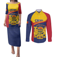 Personalised Chad Couples Matching Puletasi and Long Sleeve Button Shirt Coat Of Arms - African Pattern