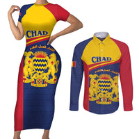 Personalised Chad Couples Matching Short Sleeve Bodycon Dress and Long Sleeve Button Shirt Coat Of Arms - African Pattern