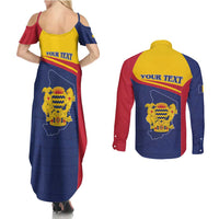 Personalised Chad Couples Matching Summer Maxi Dress and Long Sleeve Button Shirt Coat Of Arms - African Pattern