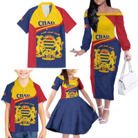 Personalised Chad Family Matching Off The Shoulder Long Sleeve Dress and Hawaiian Shirt Coat Of Arms - African Pattern
