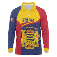 Personalised Chad Long Sleeve Polo Shirt Coat Of Arms - African Pattern