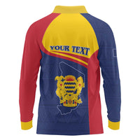 Personalised Chad Long Sleeve Polo Shirt Coat Of Arms - African Pattern