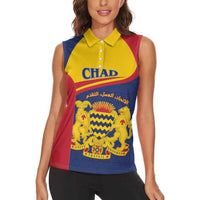 Personalised Chad Women Sleeveless Polo Shirt Coat Of Arms - African Pattern
