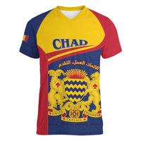 Personalised Chad Women V-Neck T-Shirt Coat Of Arms - African Pattern