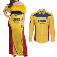 Custom Chad Football Couples Matching Off Shoulder Maxi Dress and Long Sleeve Button Shirt Allez Les Sao