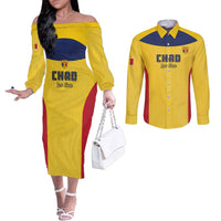 Custom Chad Football Couples Matching Off The Shoulder Long Sleeve Dress and Long Sleeve Button Shirt Allez Les Sao