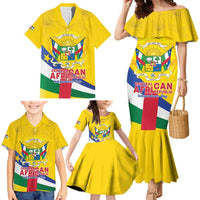 Personalised Central African Republic Independence Day Family Matching Mermaid Dress and Hawaiian Shirt Coat Of Arms Proteas