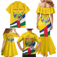 Personalised Central African Republic Independence Day Family Matching Mermaid Dress and Hawaiian Shirt Coat Of Arms Proteas