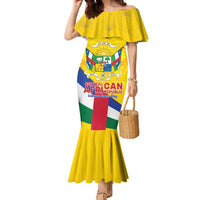 Personalised Central African Republic Independence Day Family Matching Mermaid Dress and Hawaiian Shirt Coat Of Arms Proteas