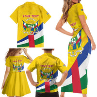 Personalised Central African Republic Independence Day Family Matching Short Sleeve Bodycon Dress and Hawaiian Shirt Coat Of Arms Proteas