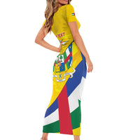 Personalised Central African Republic Independence Day Family Matching Short Sleeve Bodycon Dress and Hawaiian Shirt Coat Of Arms Proteas