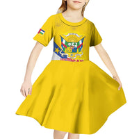 Personalised Central African Republic Independence Day Kid Short Sleeve Dress Coat Of Arms Proteas